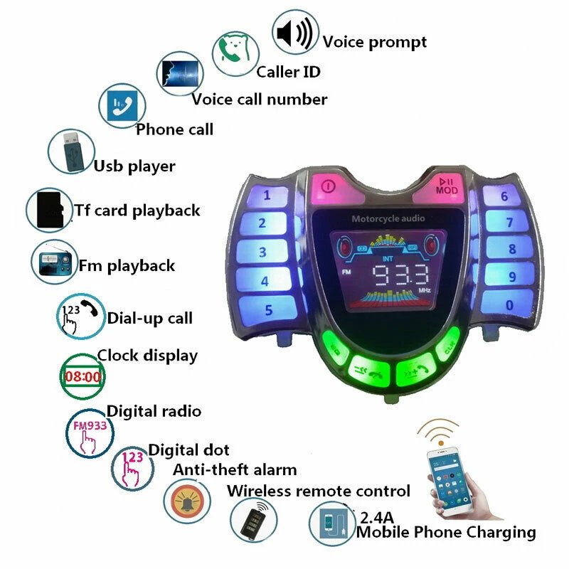 A56P-Motorcycle Stereo Speakers Wireless Bluetooth MP3 Player Waterproof FM Audio For Motor Scooter Bike ATV UTV