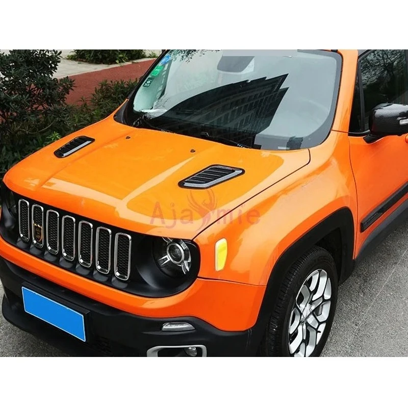 For Jeep Renegade 2016-2022 Car Hood Vent Cover Carbon Fiber Color Sticker Trims Protector Panel ABS Chrome Styling Accessories