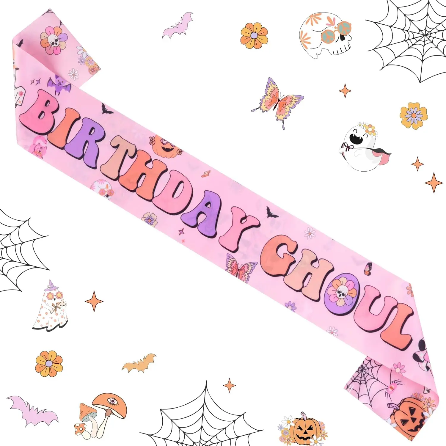 Cheereveal Halloween Birthday Sash, Birthday Ghoul Sash Groovy Hippie Retro  Party Decorations Favors Gifts Accessories