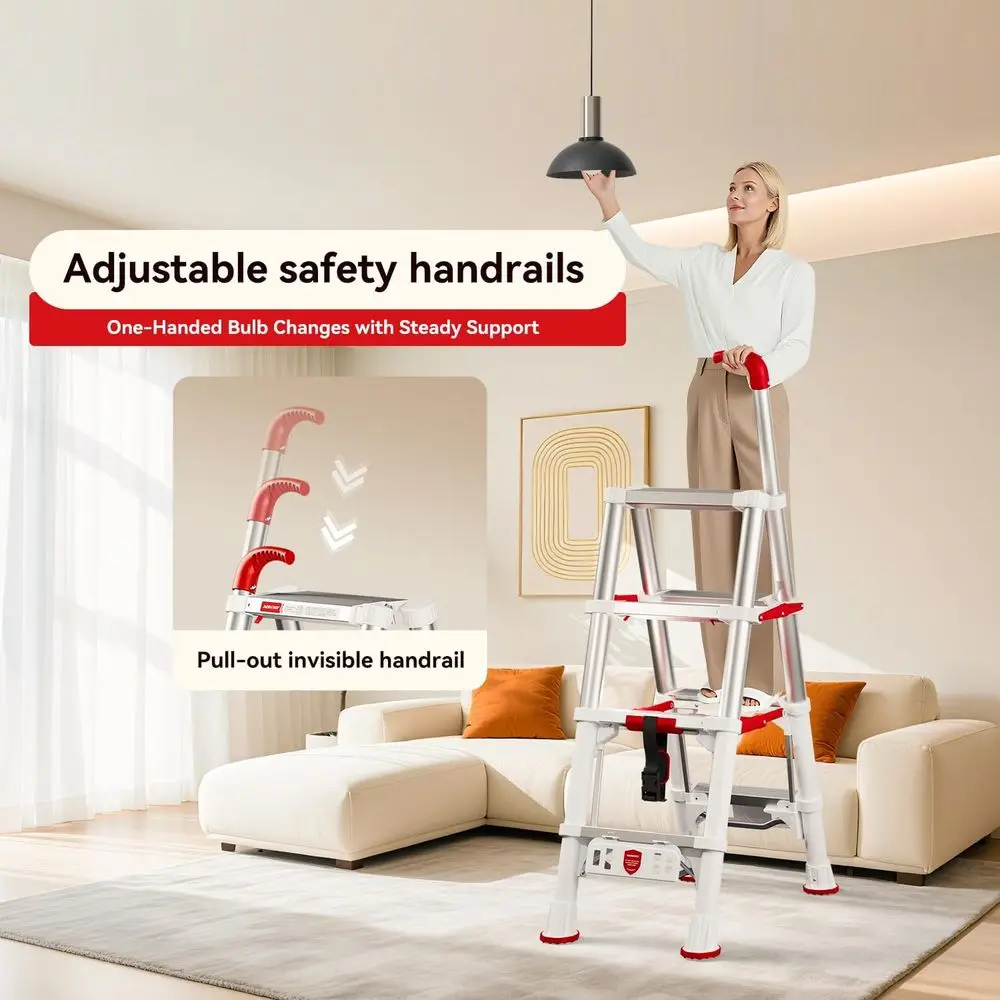 Drabina teleskopowa, składany stołek schodkowy 107 cm z blokadą bezpieczeństwa, składana drabina aluminiowa, wytrzymała drabina 4-stopniowa 600l