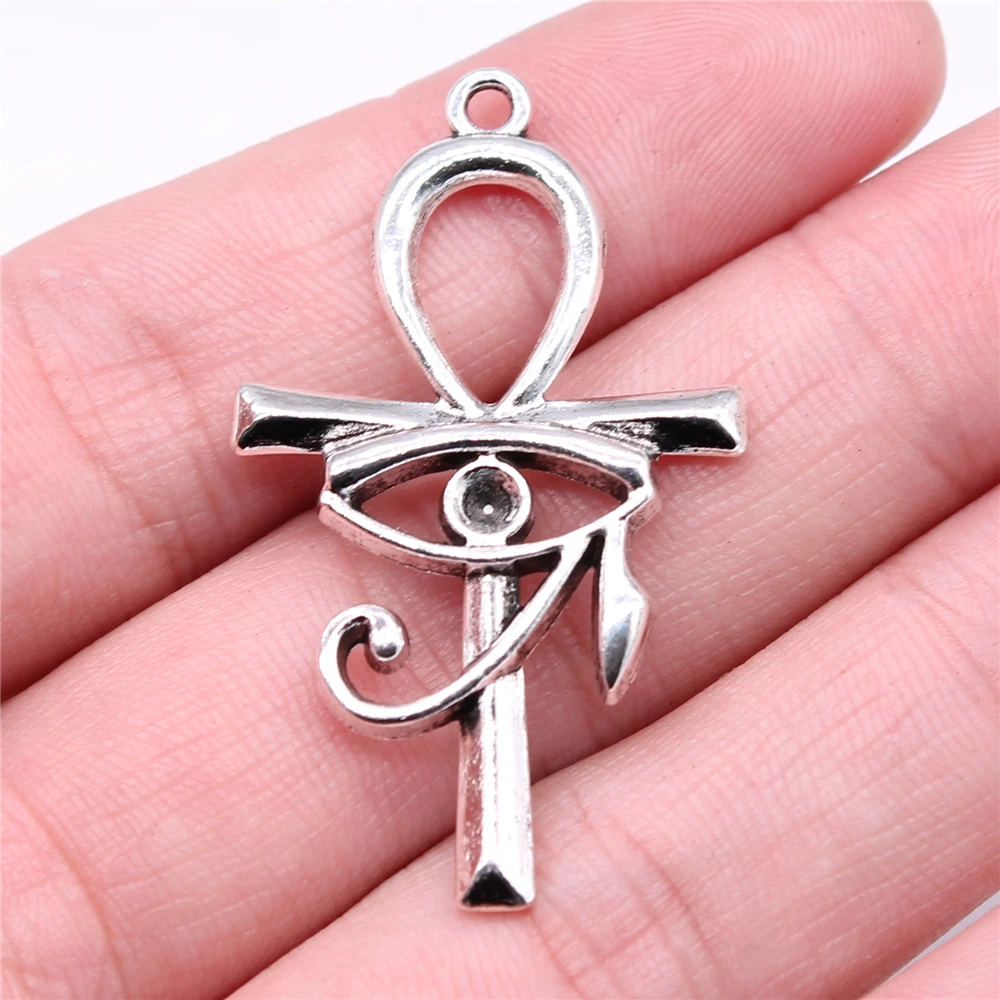 

Wholesale 50pcs/bag 44x26mm Eye Of Horus Ankh Cross Charms Antique Silver Color For DIY Jewelry Making Zinc Alloy Charms