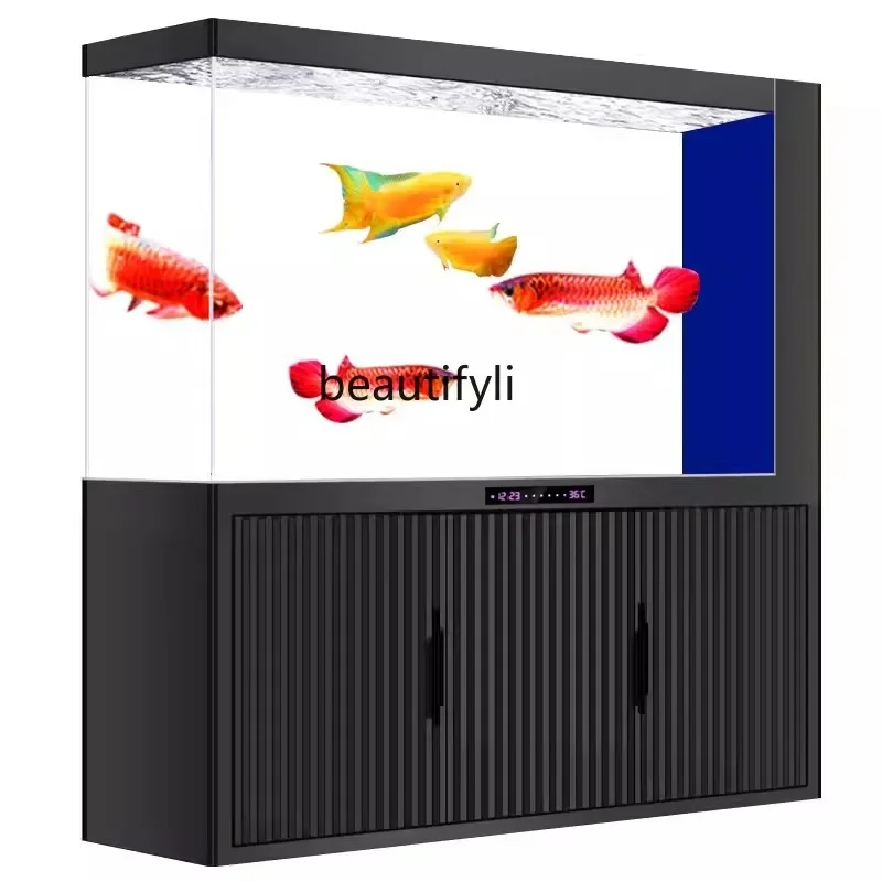 New tubeless dragon fish tank living room ultra-white glass large company ecological aquarium