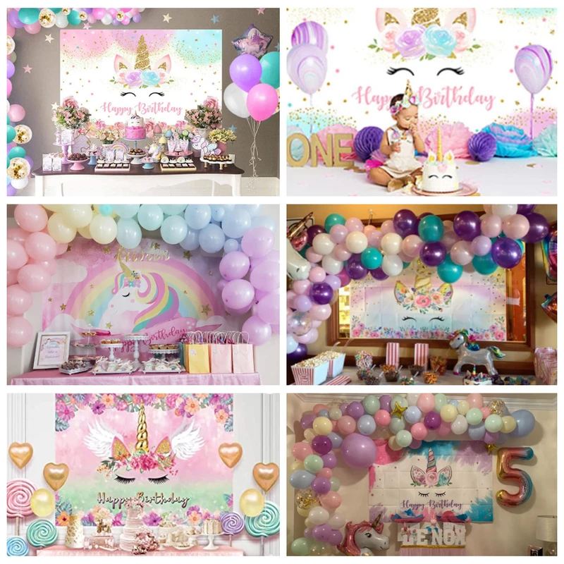 ユニコーン写真背景 女の子の誕生日パーティーの装飾 レインボーフローラルプリンセス写真背景 ベビーシャワーバナー