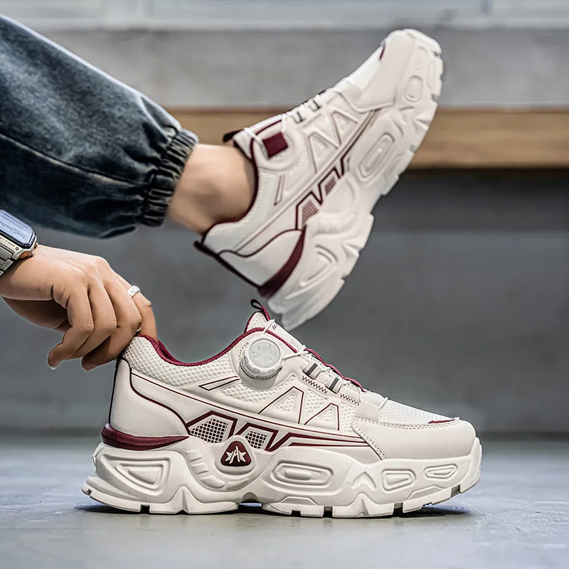 

Men's Casual Running oes with Rotating Buttons Faionable All-Match Increased Height Interior Breathable Low-Top Rubber Sole