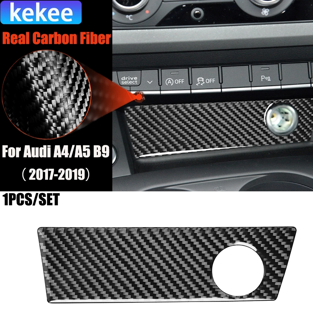

Carbon Fiber Car Accessories Cigarette Lighter Modified Interior Trim Cover Soft Sticker For Audi A4/A5 B9 RS4 S4 2017-2019