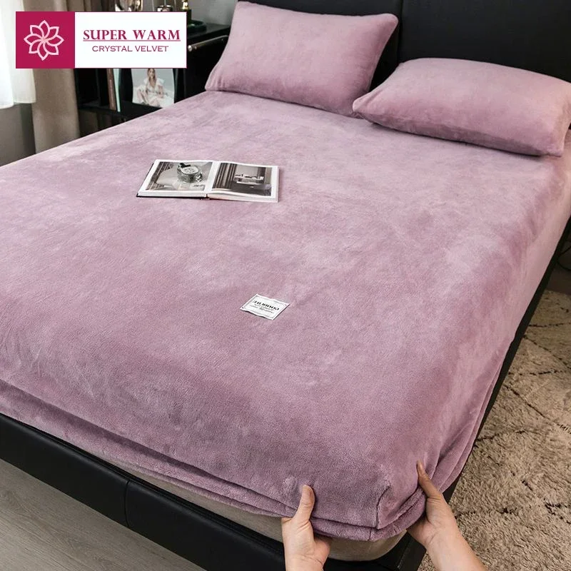 Weiche Warme Plüsch Spannbettlaken Elastische Matratzenbezug Flauschigen Korallen Fleece Bettwäsche Winter Paar Luxus Doppelbett Bettwäsche