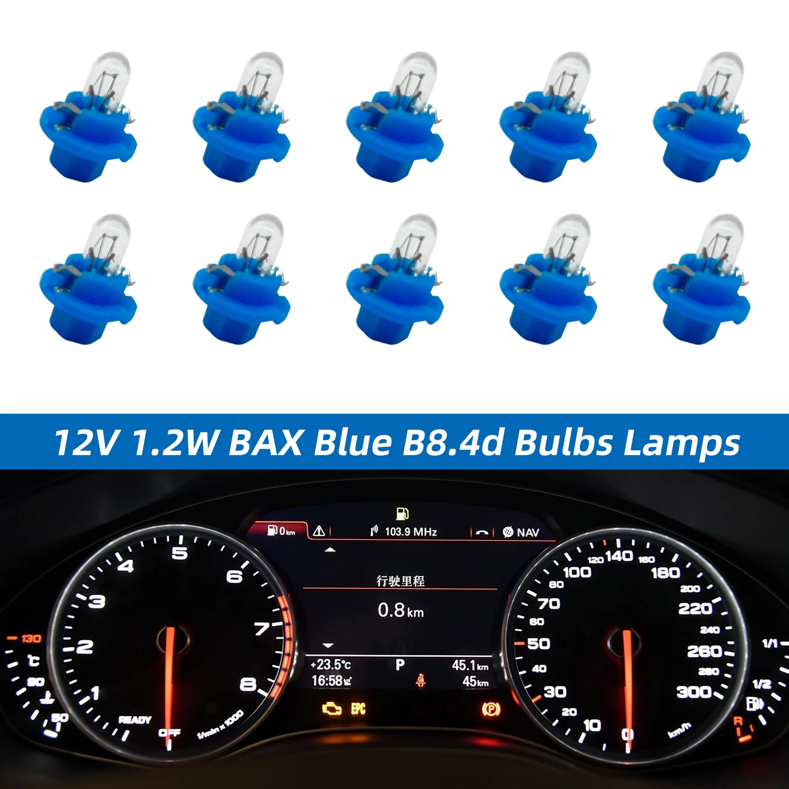 10 peças 12v 1.2w b8.4d lâmpadas beta azul para audi mercedes benz bmw opel volvo instrumento de painel