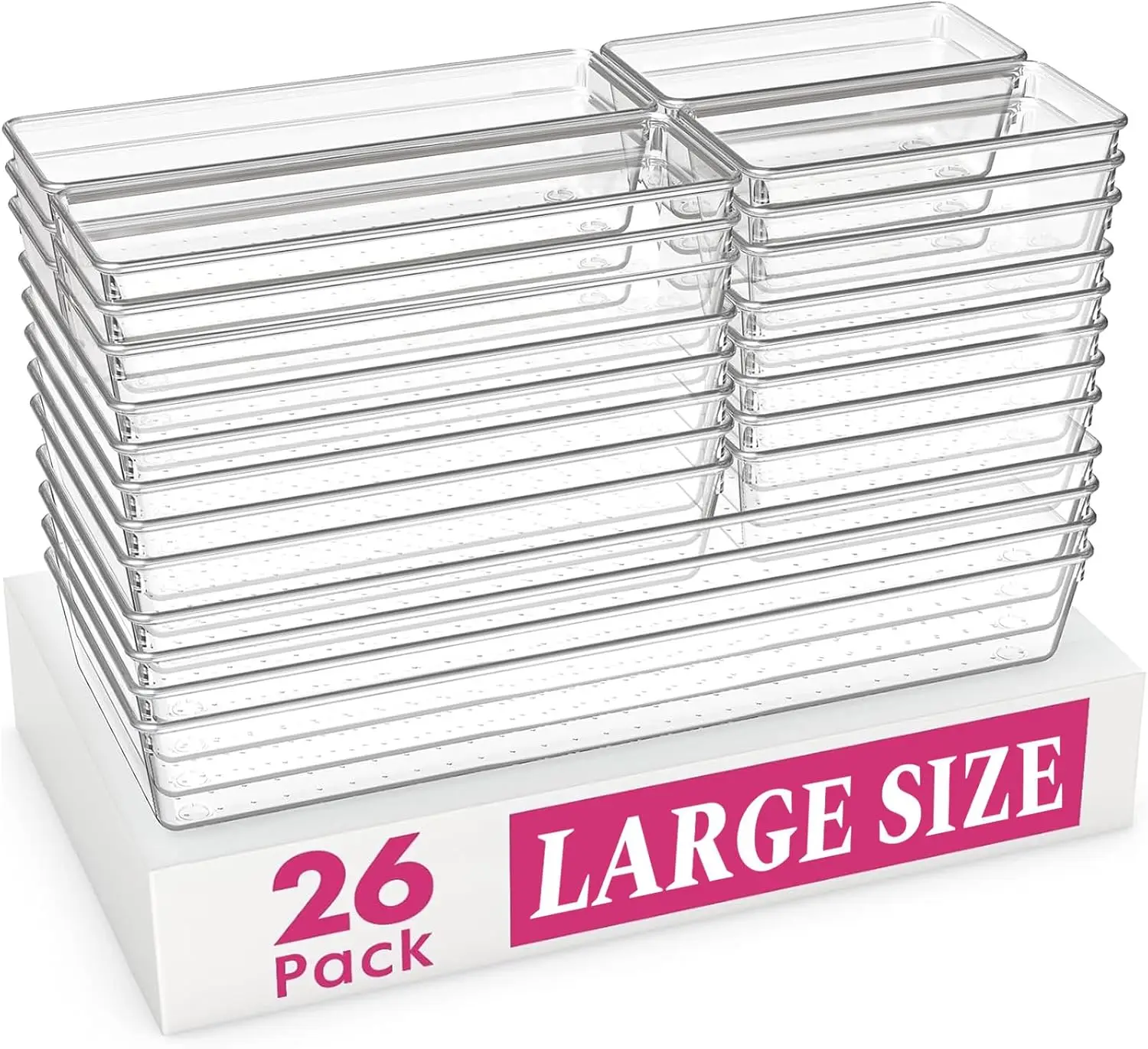 

26-Pack Clear Plastic Drawer Organizers, 5 Sizes for Kitchen, Bathroom, Office & Makeup Storage