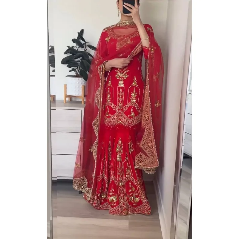 

Fully Stitched Red Wedding Sharara Plazzo Suit Readymade Punjabi Palazzo Suit