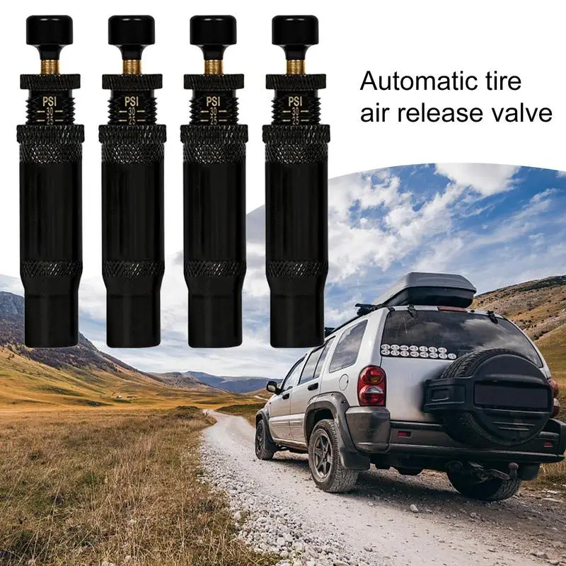 Air Down Tire Deflators Adjustable Tire Air Deflators 4 Pieces 4x4 Spin-on Tire Inflator Tool 10-30 PSI Auto-Stop Rapid For