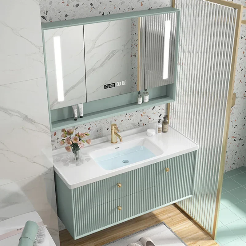 

Bathroom Cabinet with Sink Ceramic Integrated Smart Mirror Combination Bathroom Cabinets Storage Washbasin Home Furniture