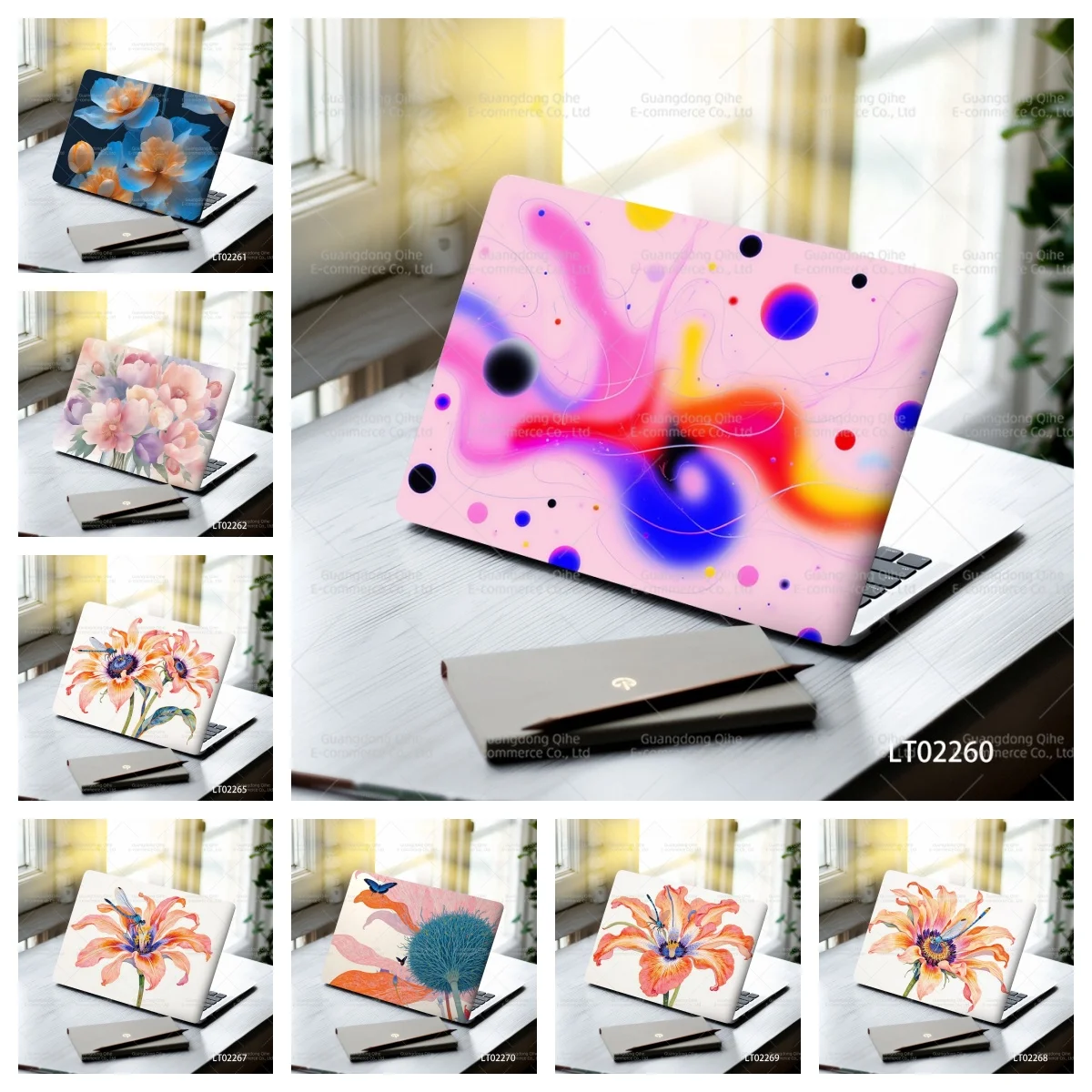 2 Pack Lily Flower Oil Painting Laptop Stickers 15.07×10.82 Inch Aesthetic Decals MacBook Tablet PC Waterproof Vinyl Art Craft
