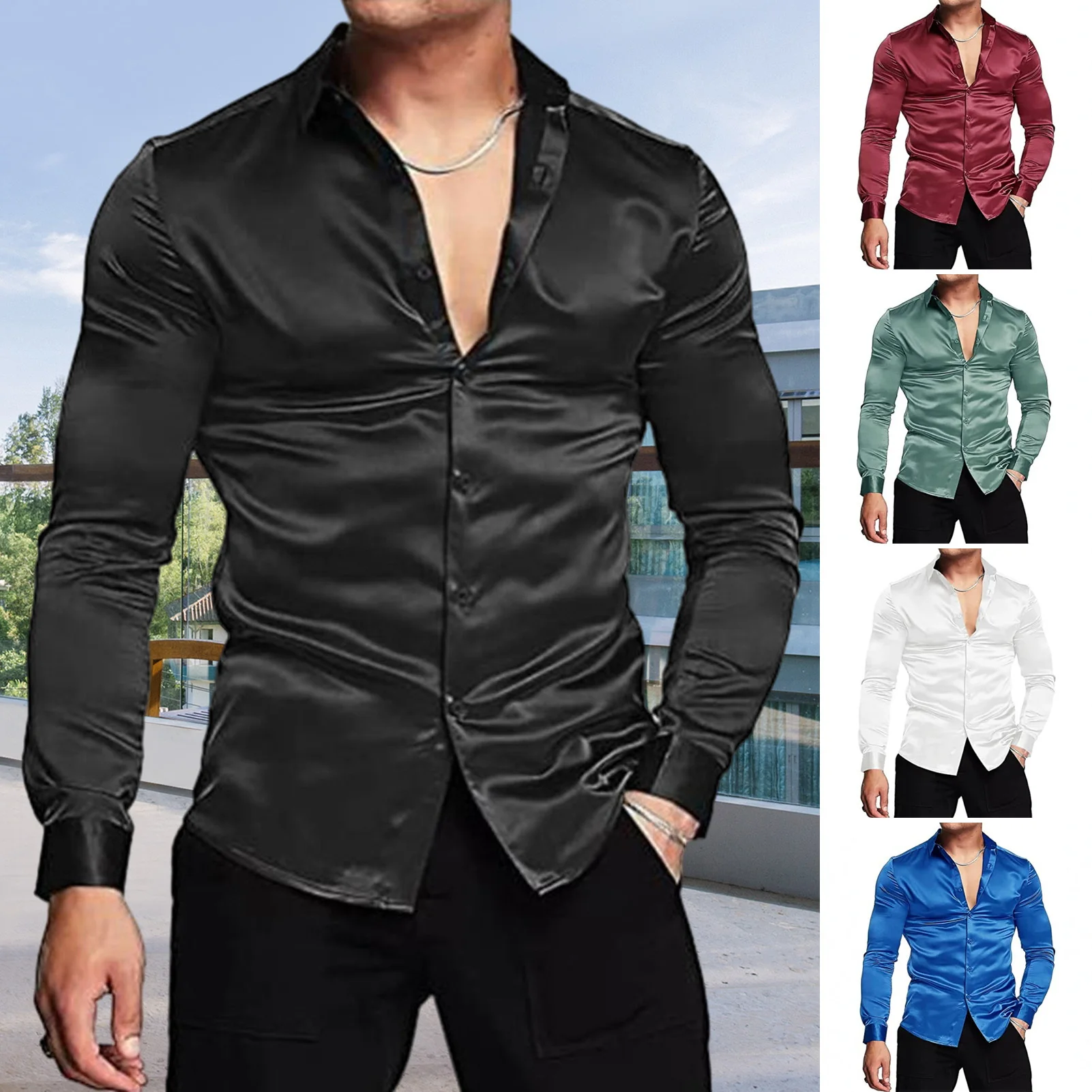 เสื้อเชิ้ตแขนยาวผู้ชายทางการฤดูใบไม้ร่วงและฤดูหนาวเสื้อเชิ้ตผ้าไอซ์ซิลค์สีพื้นกันรอยยับหรูหราสำหรับนักธุรกิจฤดูใบไม้ร่วงและฤดูหนาว