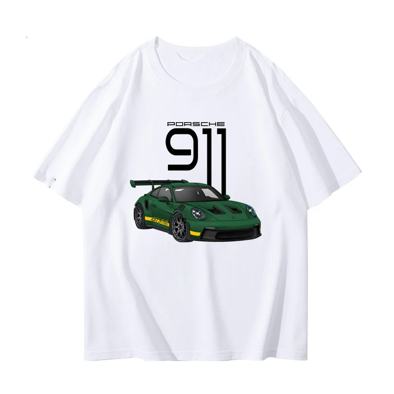 Porsche GT3 911 carro temático impresso padrão de manga curta RMB entusiasta de carros masculino puro algodão camiseta