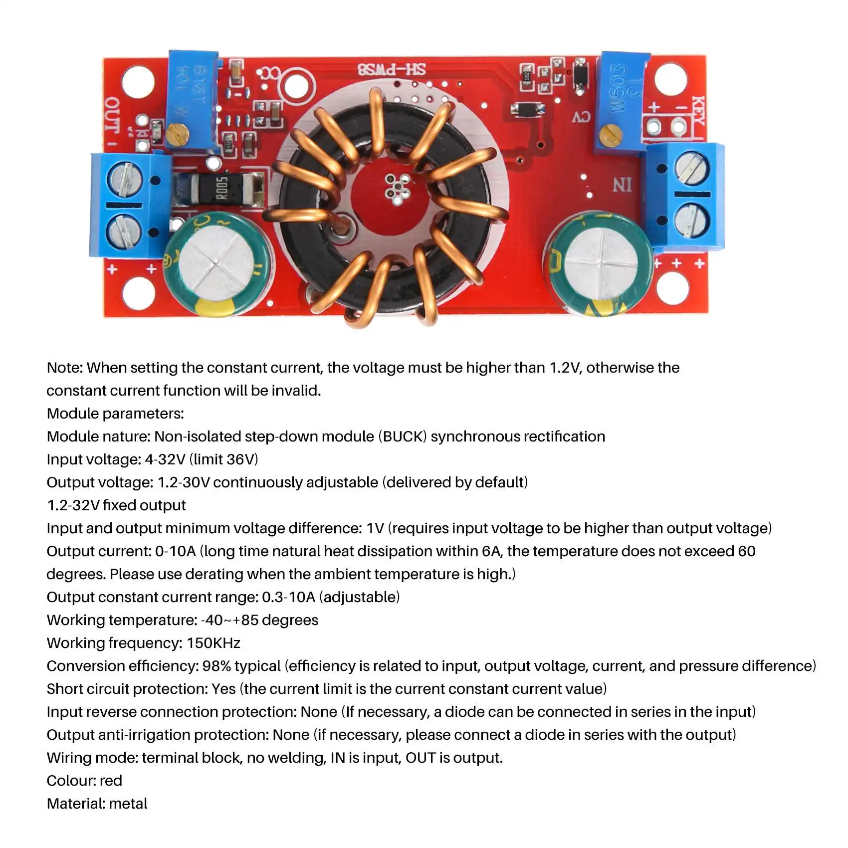 HLES DC-DC Step-Down Converter Power Module CC CV 4-32V to 1.2-32V 10A Step-Down Module Power Supply