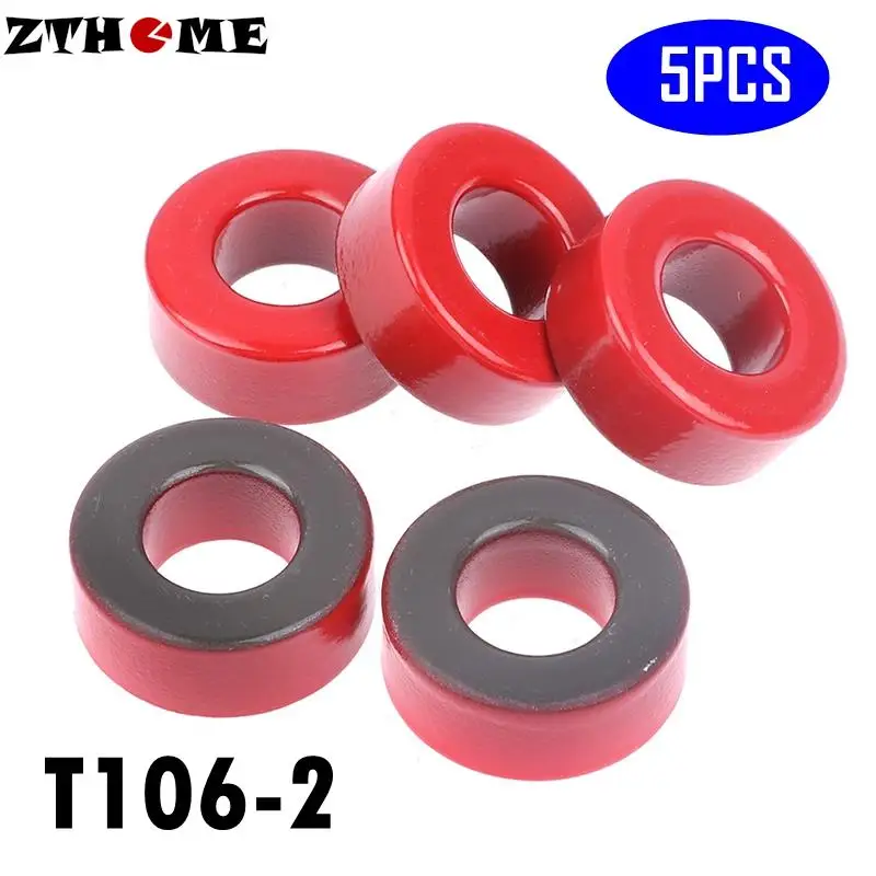 5Pcs 10μo T106-2 Iron Ferrite Toroid Cores For Inductors Iron Powder Core Red Magnetic Ring Low Permeability 27mm*14mm*11mm