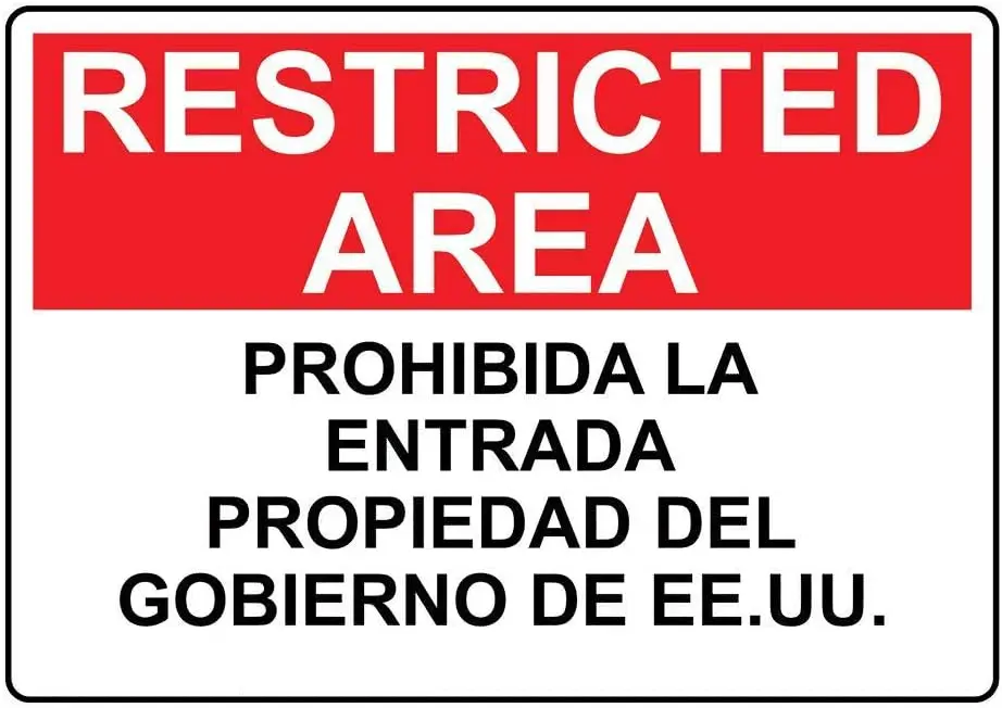 Wall Decor Warning Sign Decor 8x12 Tin Metal Signs Restricted Area No Trespassing U.S. Government Spanish Sign Safety Sign  sign