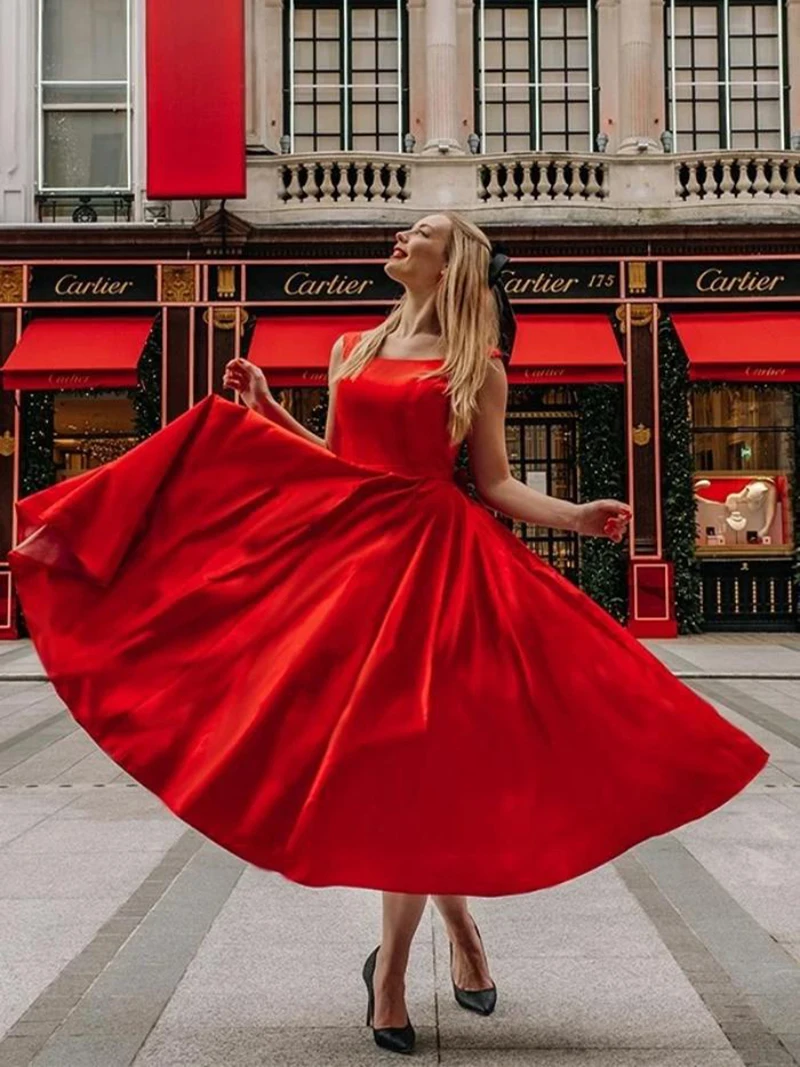 Vestido de fiesta rojo con apliques de lazo para mujer, faldas informales para niña, Vestidos elegantes con volantes para fiesta de cumpleaños, Verano