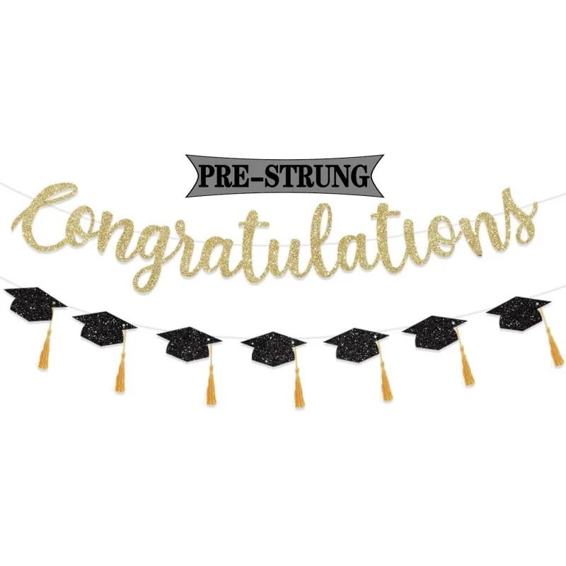 Pancarta de felicitaciones con guirnalda de gorras Grduation para la clase de 2025, suministros para fiestas de graduación universitarios de escuela secundaria superior