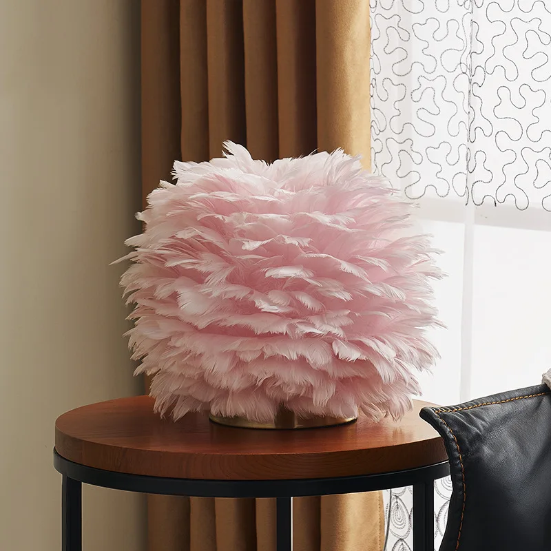 Feather Light E27 Creative Feather Drum Table Lamp Elegant Desk Night Light Desk Fashion Modern Living Room Lighting