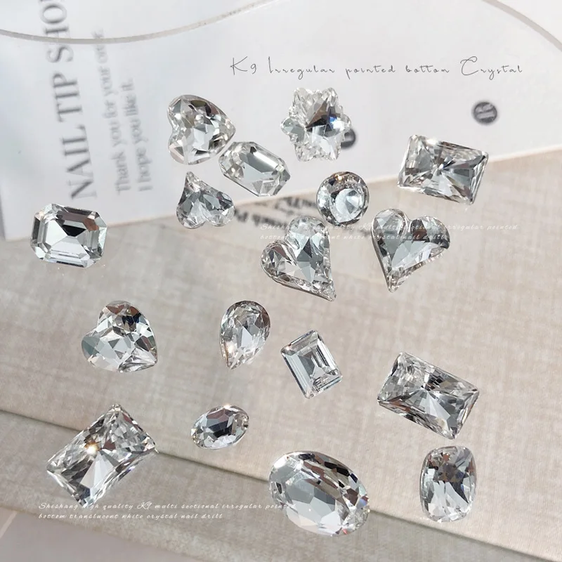 Geometric Heart Round Square Water Droplet Clear Rhinestones Zircon Pile Drill Crystal Nail Art Decorations Manicure Accessories