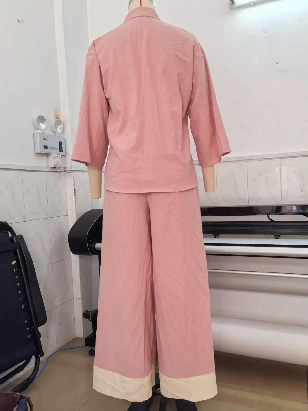 French Elegant Casual Loose Holiday Three-quarter Sleeve Wide Leg Pants Outfit Streetwear Summer Women V-neck Cotton Linen Set