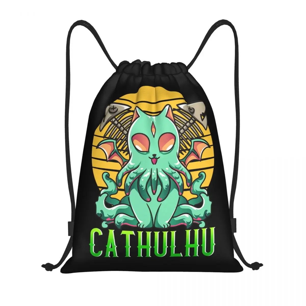 Leve Drawstring Bag para homens e mulheres, Kawaii Drawstring Backpack, Storage Backpack, Sports, Gym, Custom, Cathulhu, Cat Cthulhu