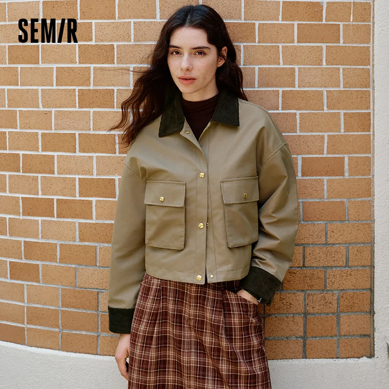 

Куртка Semir, женская короткая свободная вельветовая куртка с цветными блоками, водонепроницаемая женская одежда в стиле ретро, верхняя одежда, зимняя женская одежда
