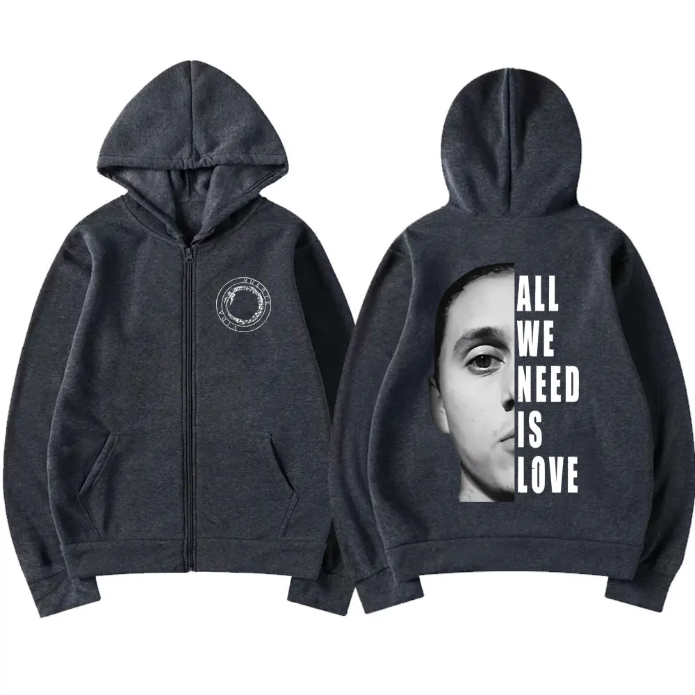 Canserbero All We Need Is Love Graphics Zipper Hoodie Men Women Vintage Gothic Oversized Zip Up Jacket Male Hip Hop Sweatshirt