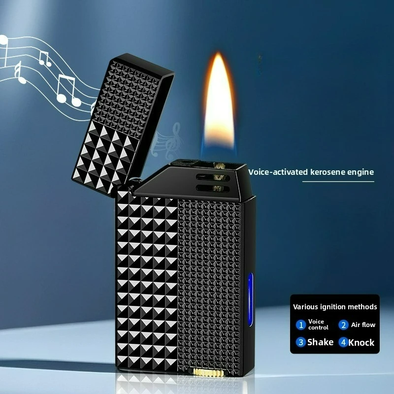 Voice Controlled Ignition Windproof Kerosine Lighter Multiple Ignition Methods Visual Blue Light Oil Tank USB Electric Lighters