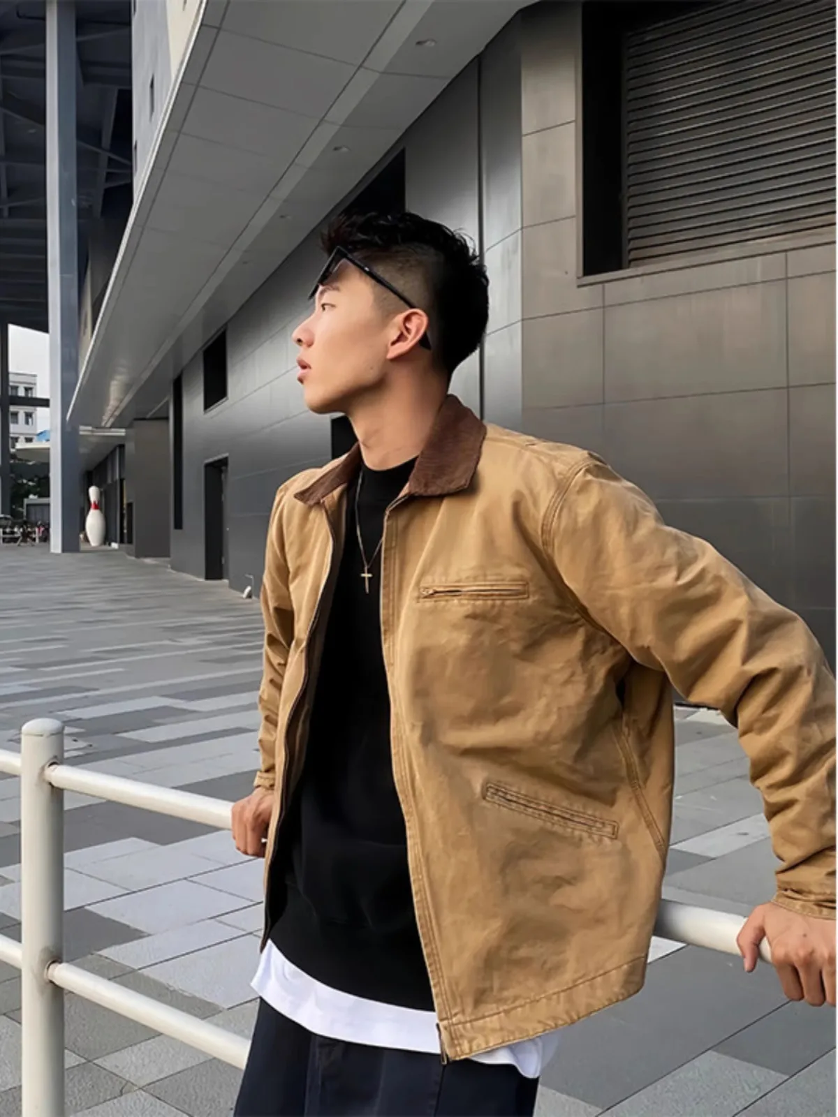 

Khaki ort Detroit Спецодежда Jaet Молния Украшенная Cleanfit Ретро Американский Sle Весна Осень Молодежное Модное Пальто-стойка