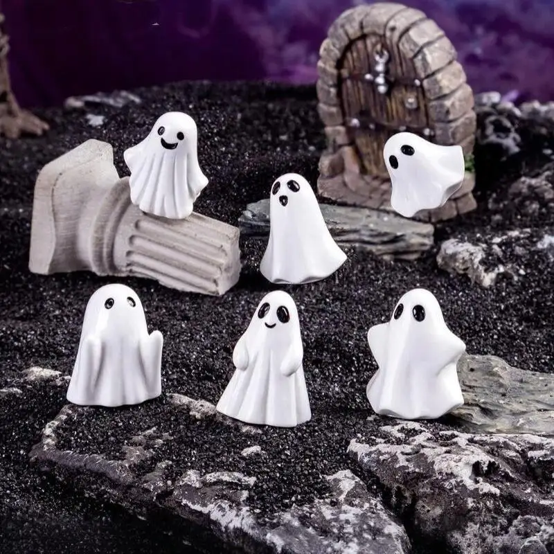 10pcs Mini Resin Ghost Mini Spooky Halloween Figurines For Micro Landscape DIY