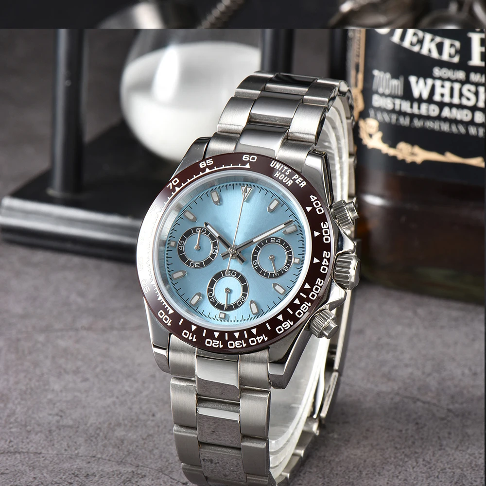 Customized Men\'s Watch 39.2mm DTN VK63 Movement Panda Three Eye Quartz Watch Sapphire Glass Timing Code Electric Watch