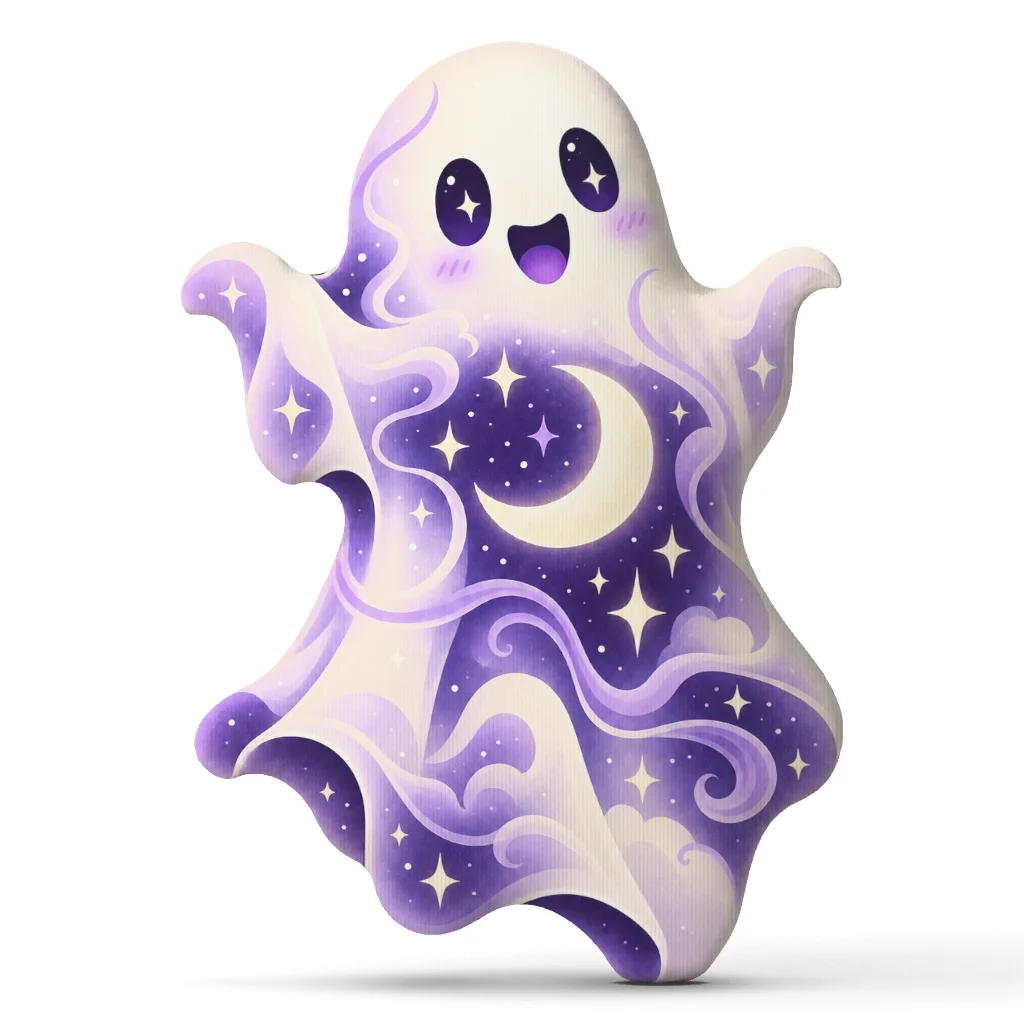 Cosmic Starry Ghost Shaped Pillow Cute Halloween Cushion Stuffed Throw Pillow Moon and Stars Art for Sofa Home Decor Gift