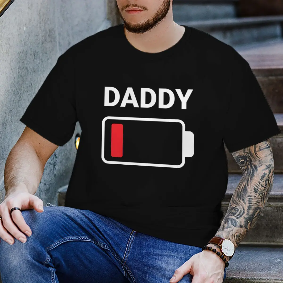 Family Battery Matching Shirt Daddy Low Battery Graphic Tee Father's Dad Kids Matching T-shirts Family Clothes Kids Tops