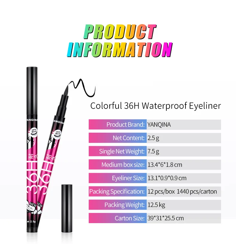 Black Liquid Eyeliner Waterproof Eyeliner Pencil Make up 36H Long-Lasting Liquid Eye Liner Pen Fast Dry Soft Makeup Tool