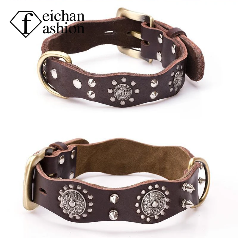 

Vintage cowhide dog collar large dog collar rivet anti-bite leather domineering method bull golden retriever neck set