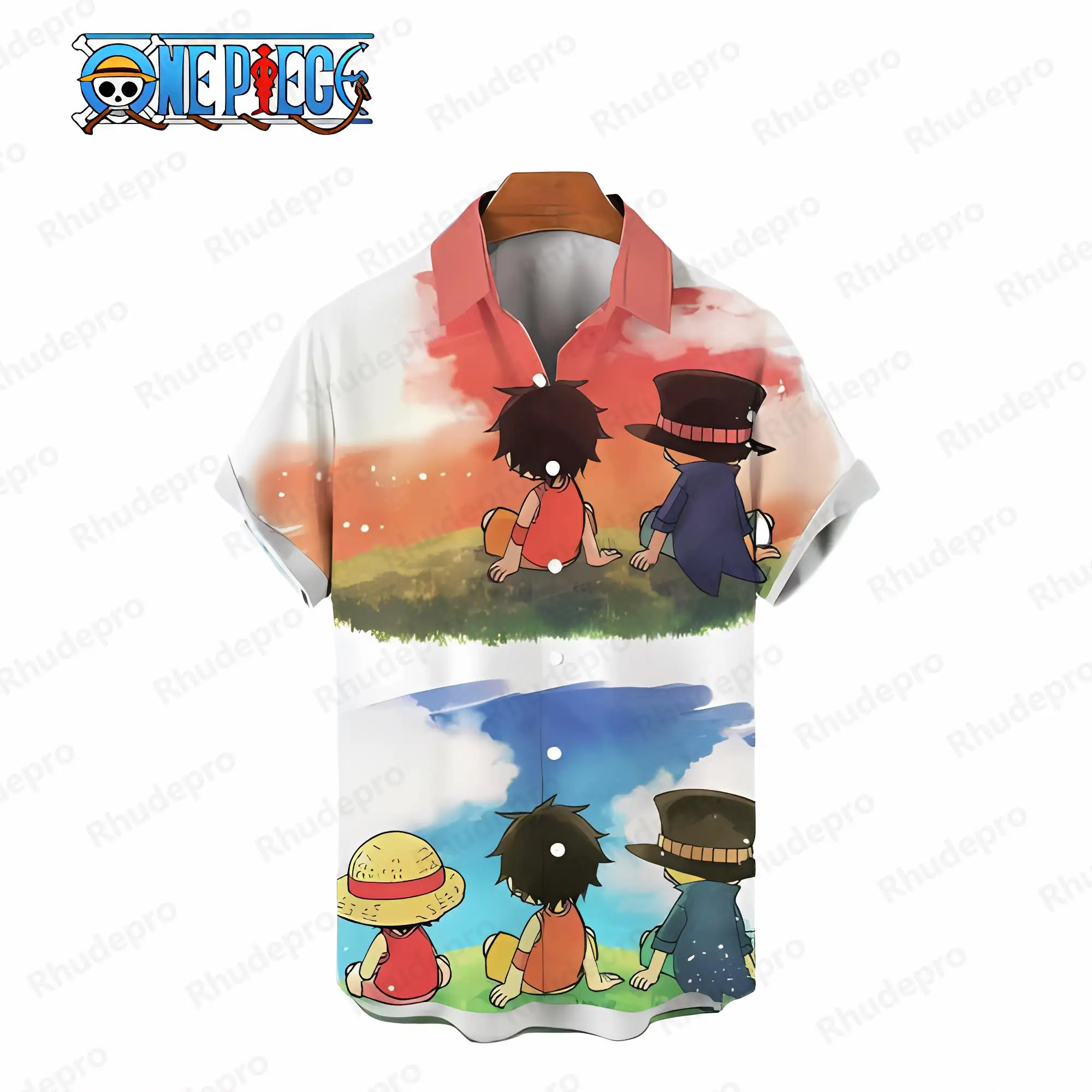 Blouse Fashion Monkey D Luffy Shirts and Blouses Y2k One Piece Tops Anime Men Mens Clothes Short Sleeve Elegant Shirt Oversized