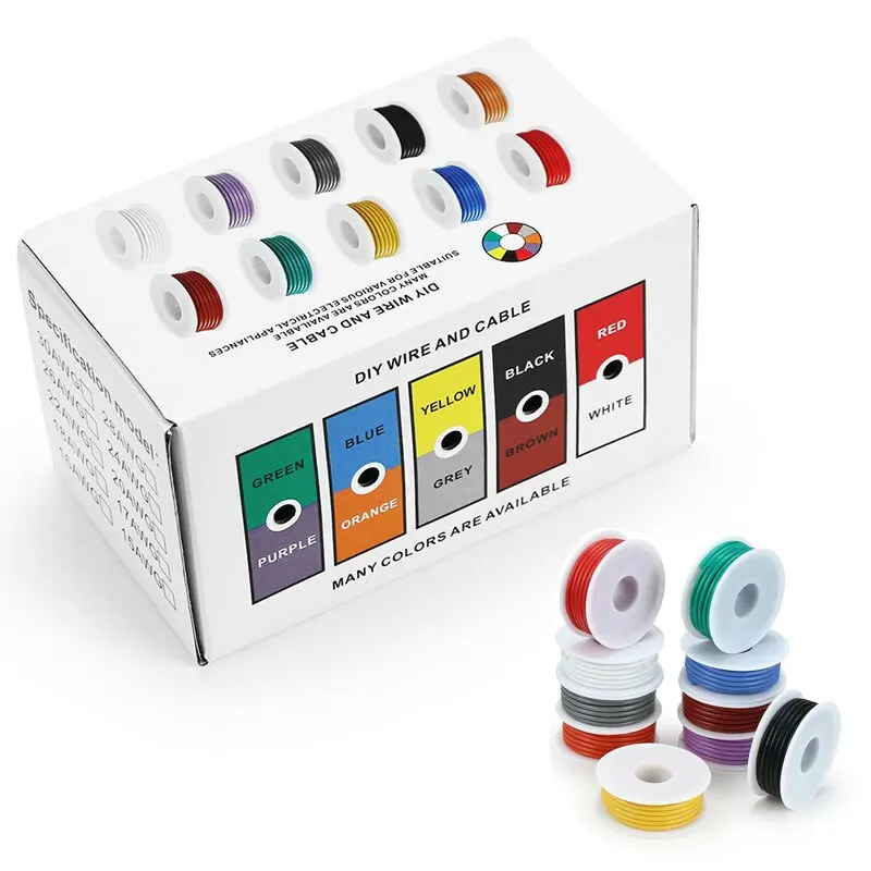 5 لفات 18 AWG بكرة سلكية مجدولة - مرنة 18 PVC من النحاس المعلب الإلكتروني - سلك نحاسي معلب كهربائي - 5 ألوان - 16.4 قدم