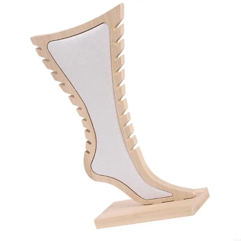 رف عرض مجوهرات من خشب الخيزران على شكل قدم مع منظم قلادات أنيقة من المخمل الناعم