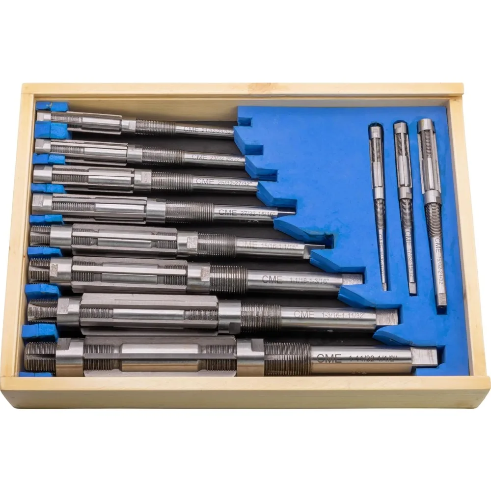 

11 pc Adjustable Hand Reamer Set, High-Speed Steel, 15/32" to 1 1/2" Reamer Sizes, Straight Flute