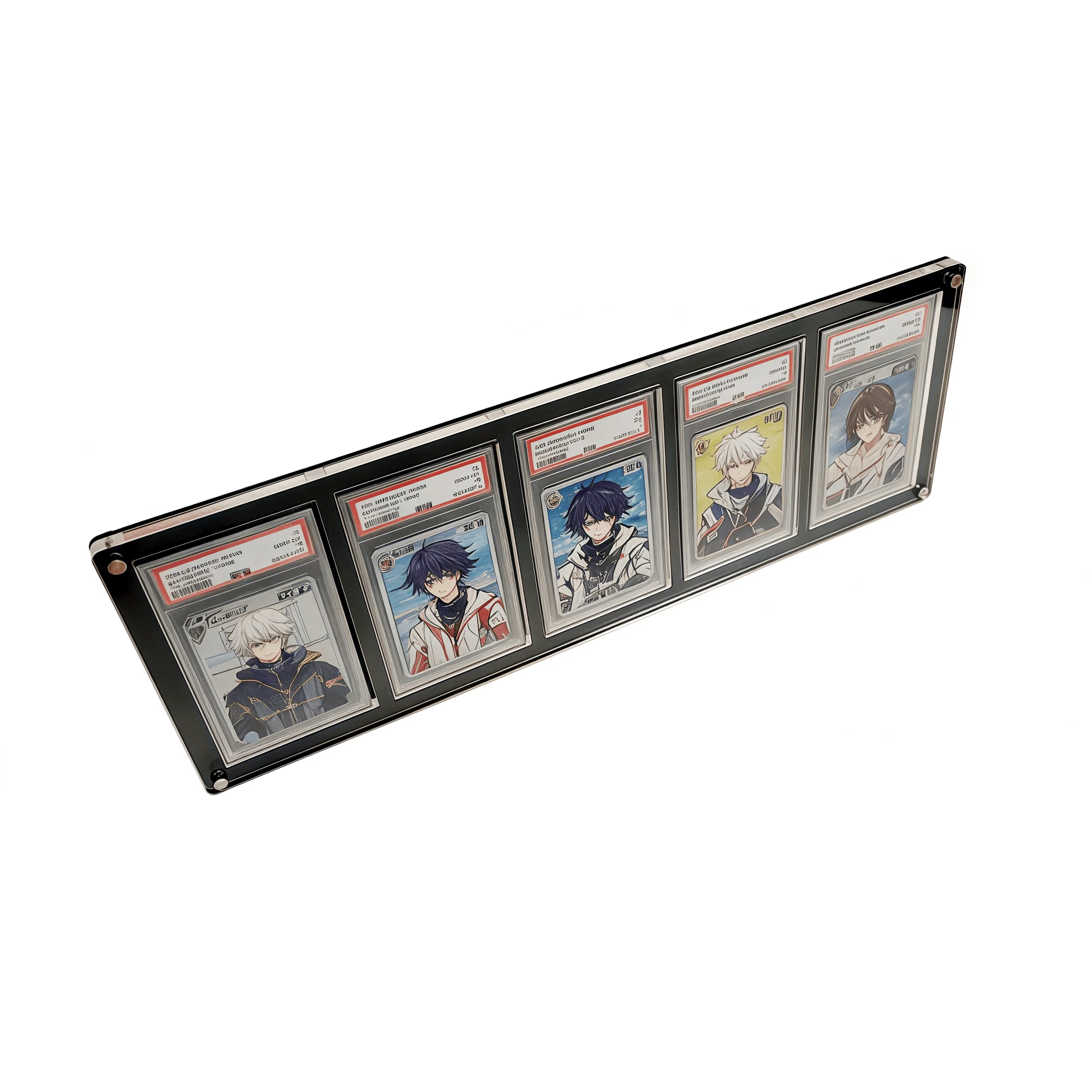 Black Acrylic 5-Slot Graded Card Display Stand Smooth Edge Card Holder for PTCG Graded Cards & Sports Trading Collectible Cards