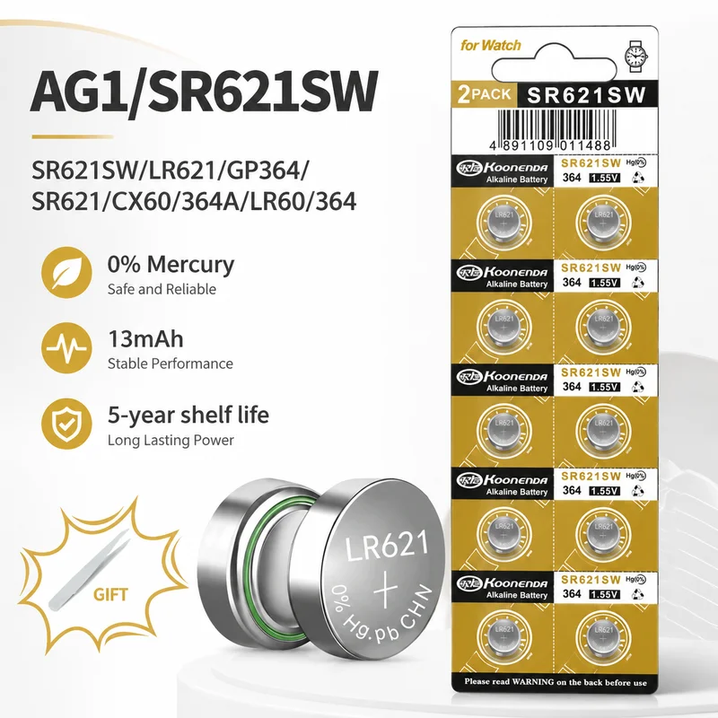 Alkaline Button Cell Battery AG1 LR621 1.55V 2-10PCS, 364 SR621 SR621SW V364 164 531 SR60 CX60 For Watch Car Key Remote Toy