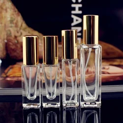 10pcs/lot 6ml 9ml 18ml 30ml Transparent Square Empty Glass  Portable Small Perfume Bottle Pump Spray Empty Refillable