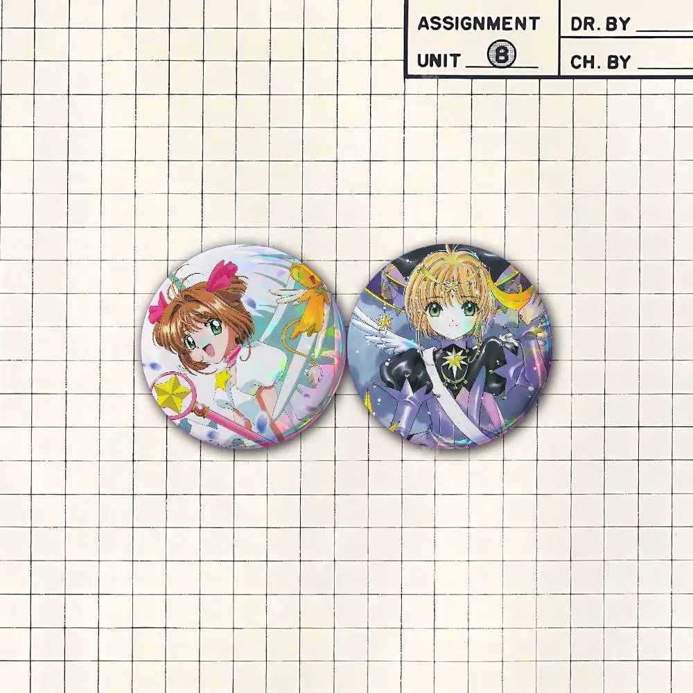 C-Cardcaptor S-Sakura Kinomoto Button Badge 2PC Sets for Bags & Clothes & Accessories Metal Pin Creative Gift