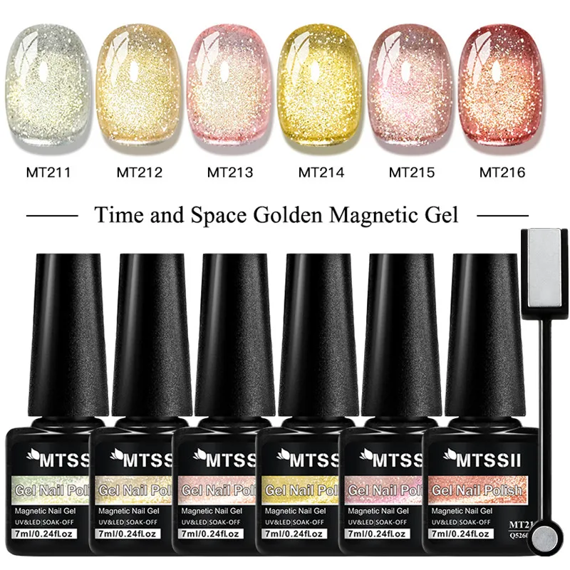 

7pcs Golden Cat Magnetic Gel Nail Polish Set Platinum Glitter Magnetic Semi Permanent Soak Off UV Gel Varnish Nail Supplies DIY