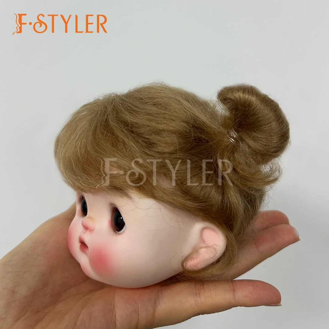 FStyler BJD Pruik Mohair Zacht Haar voor 1/4 1/3 Pop Pruiken Dubbele Paardenstaart Fit 9-10 Inch Hoofd