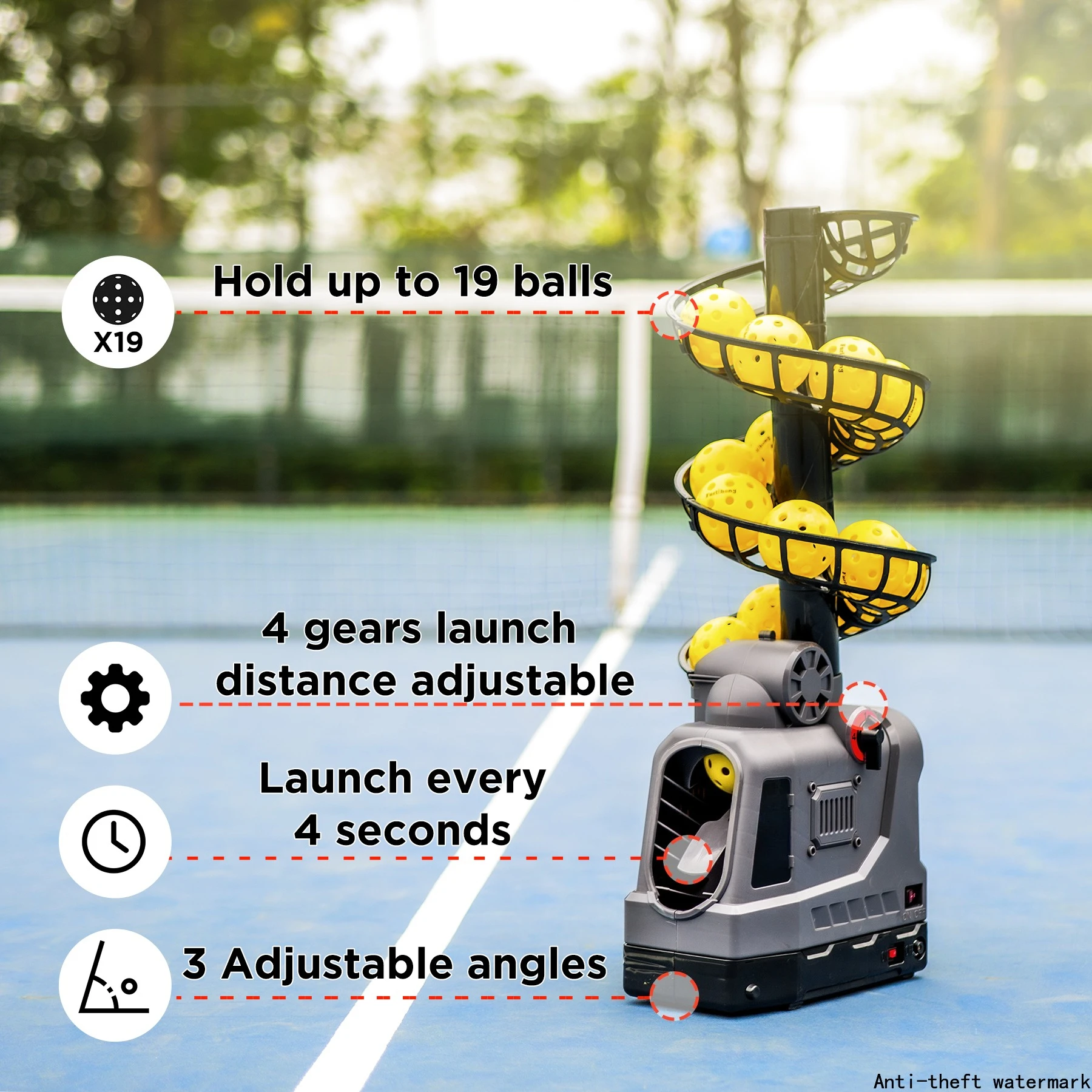 2025-681PBH Peak Ball Launcher with automatic swing, 3 adjustable angles and 4 adjustable speeds, portable Peak Ball Launcher.