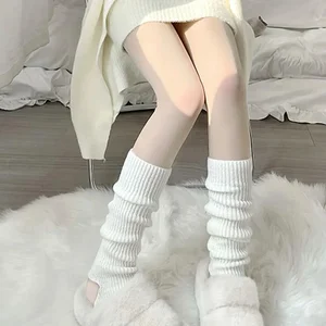 Neue japanische Lolita y2k Feste Farbe Polain Frauen aus Fuß Heiße Heel Strickkniesocken Hochbeine Polain Polain 10 Hauptverkaufsmädchen offene Beine - №1