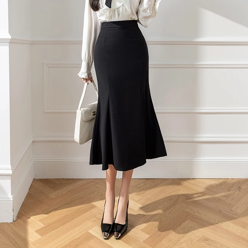 

Pink Fi Tail f Skirt Women's Mid-Length High Waist Slim A-Line Personali Wrap Skirt Spring Autumn New Sle Commute Ko...